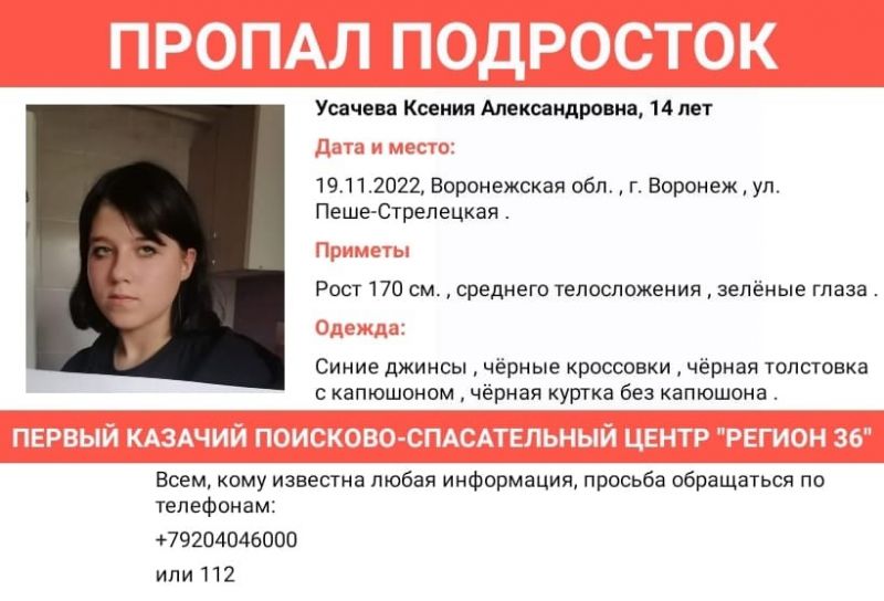 14-летнюю девочку ищут в Воронеже