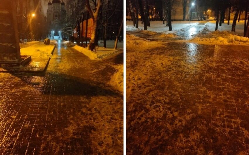В сплошной каток после ледяного дождя превратился Воронеж