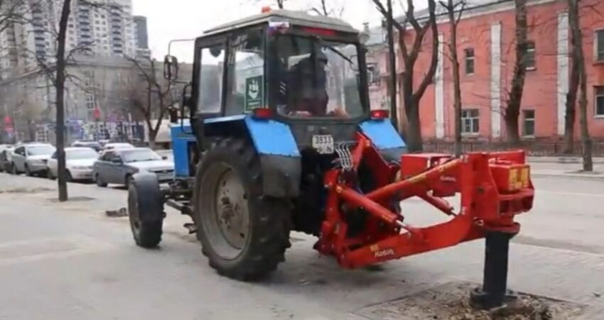 В Воронеже с помощью нового оборудования удаляют пни