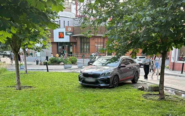 Наглый водитель припарковался на газоне в центре Воронежа