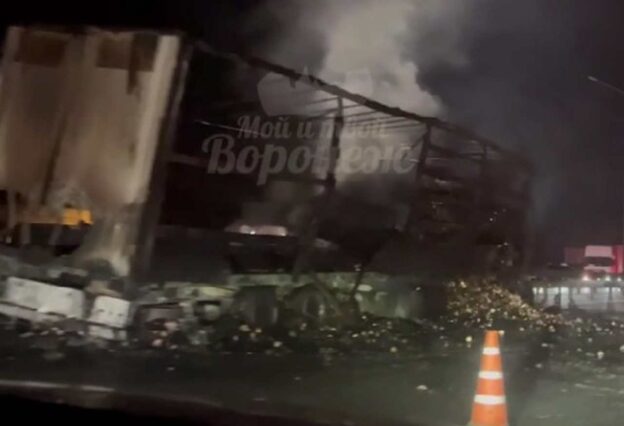 Видео горящей фуры, которая спровоцировала огромную пробку на трассе М-4 «Дон» опубликовали в сети