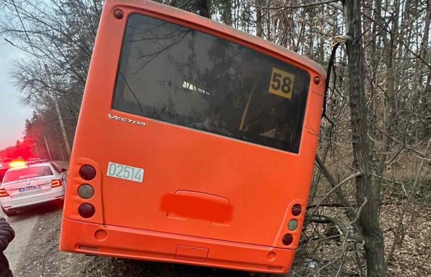 В Воронеже маршрутный автобус вылетел в кювет и врезался в опору освещения