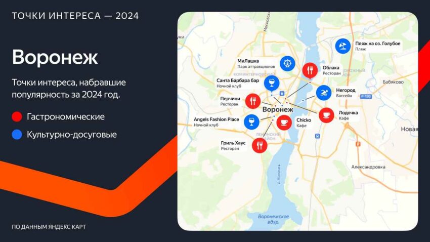 Яндекс Карты назвали места Воронежа, ставшие популярными в 2024 году